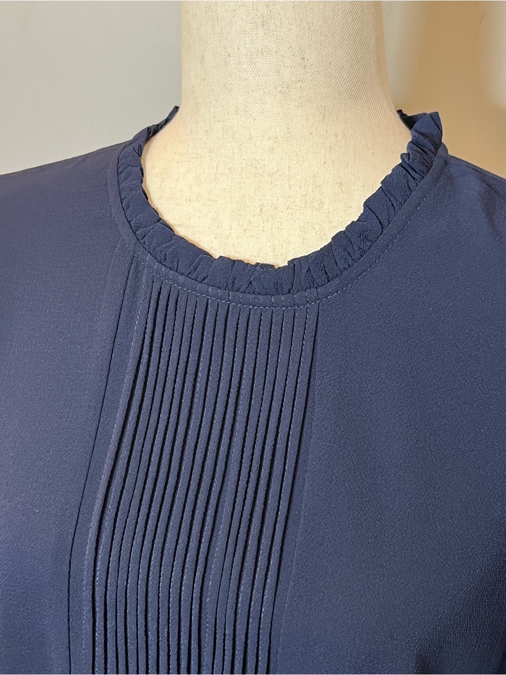 CeCe Dark Navy Pintuck Ruffle-Neck Long Sleeve Blouse - Picture 9 of 14